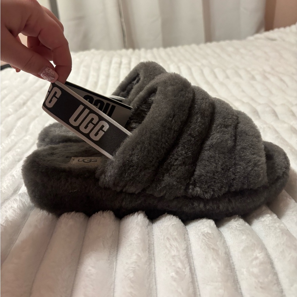 UGG Gray Fluffy Slippers
